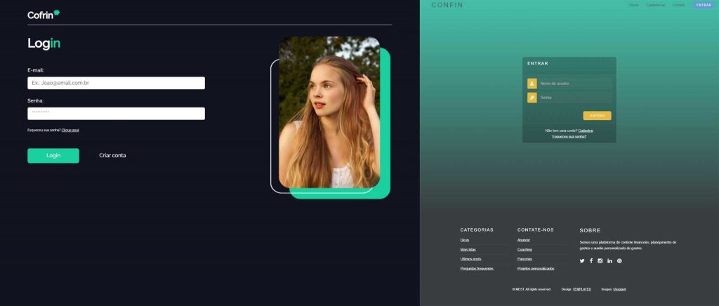Tela de login do site - Cofrin